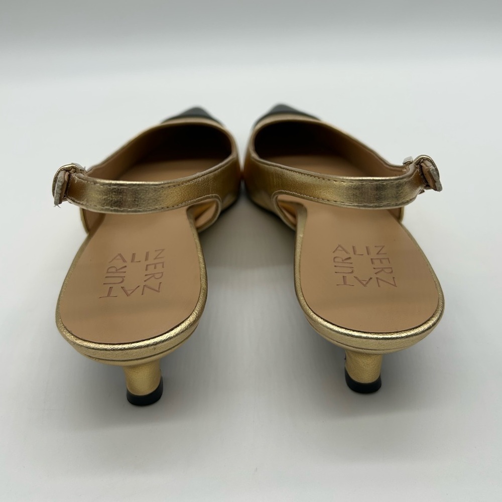Naturalizer Comfort Slingback Pumps Gold Black Cap Toe Low Heel Size 7W Wide NWB - Picture 7 of 10